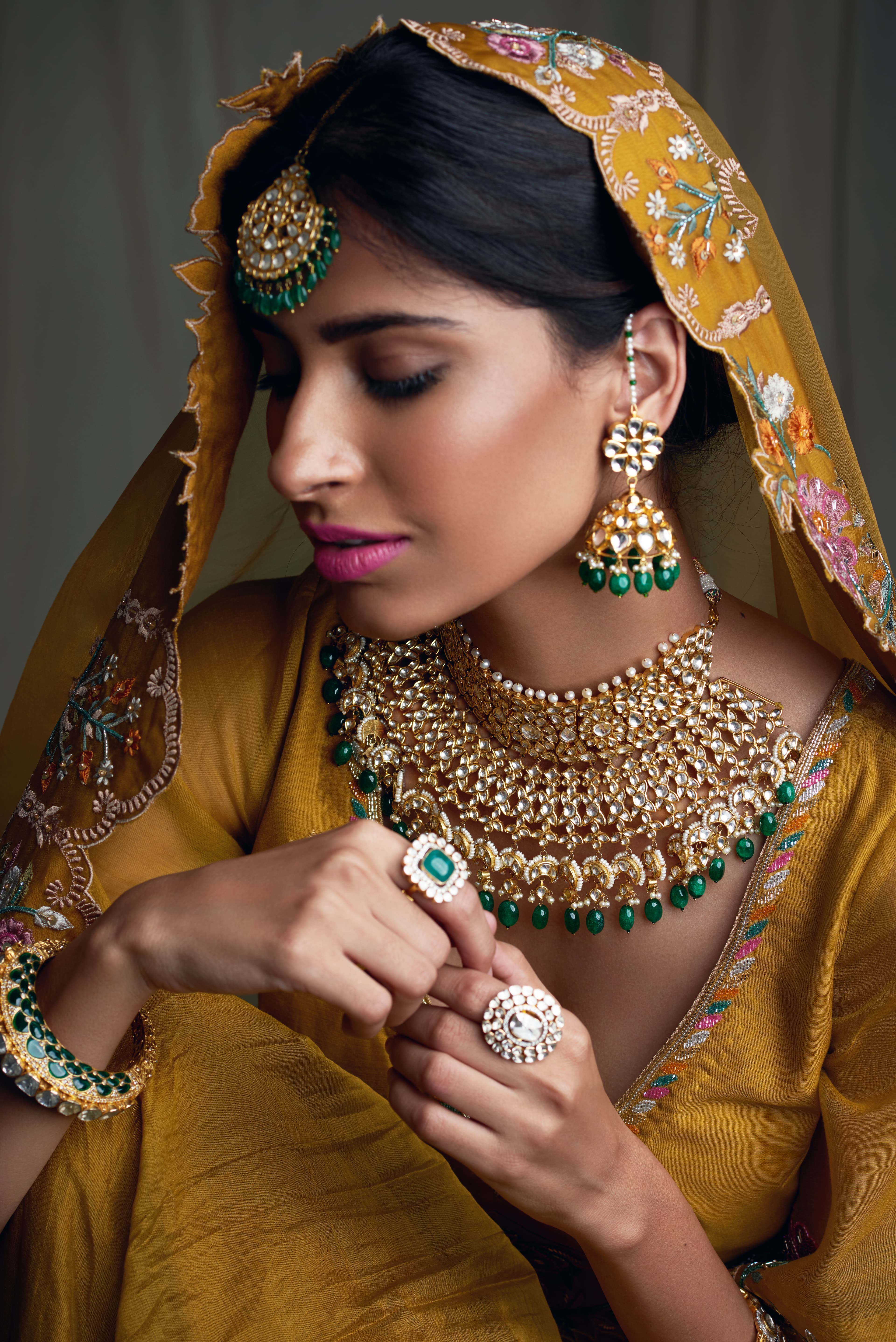 Bridal kundan choker with maang tikka